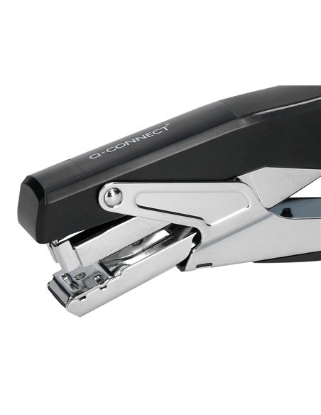 Pince à agrafer q-connect ergonomique 75x25x175mm 25f agrafes 24/6 et 26/6 coloris chromé/noir.