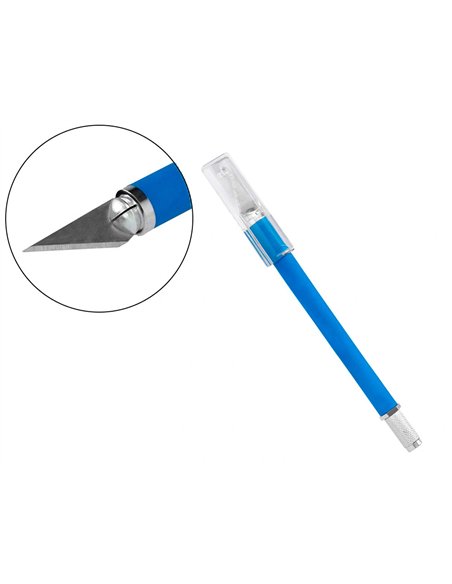 Cutter bistouri q-connect en gomme lame 6mm fixe avec capuchon de protection 5 lamesde rechange incluses.
