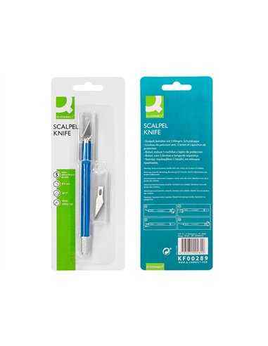 Cutter bistouri q-connect en gomme lame 6mm fixe avec capuchon de protection 5 lamesde rechange incluses.