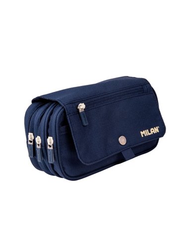 Trousse à crayons grande capacité Milan Collection 430 - 3 poches zippées et une petite poche avant - Bleu