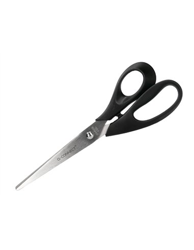 Ciseaux bureau q-connect économique droitier lames inox 210mm branches gainées abs bouts pointus coloris noir.