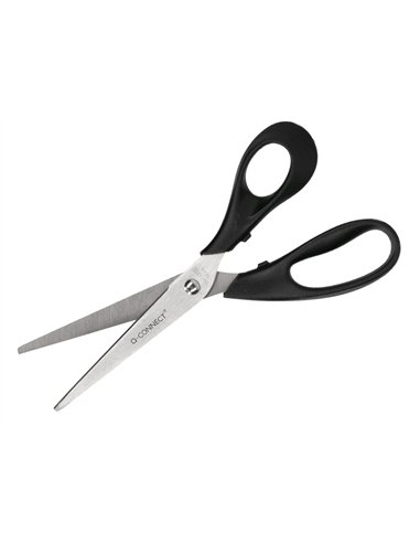 Ciseaux bureau q-connect économique droitier lames inox 210mm branches gainées abs bouts pointus coloris noir.