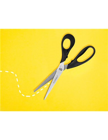 Ciseaux bureau q-connect économique droitier lames inox 210mm branches gainées abs bouts pointus coloris noir.