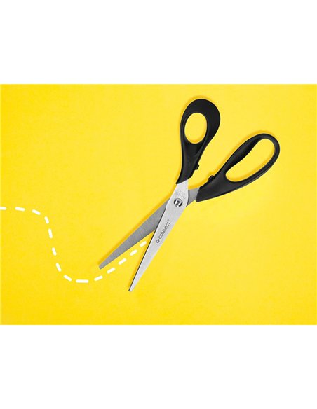 Ciseaux bureau q-connect économique droitier lames inox 210mm branches gainées abs bouts pointus coloris noir.