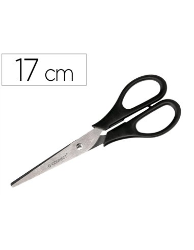 Ciseaux bureau q-connect économique droitier lames inox 170mm branches gainées abs bouts pointus coloris noir.