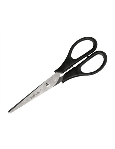 Ciseaux bureau q-connect économique droitier lames inox 170mm branches gainées abs bouts pointus coloris noir.