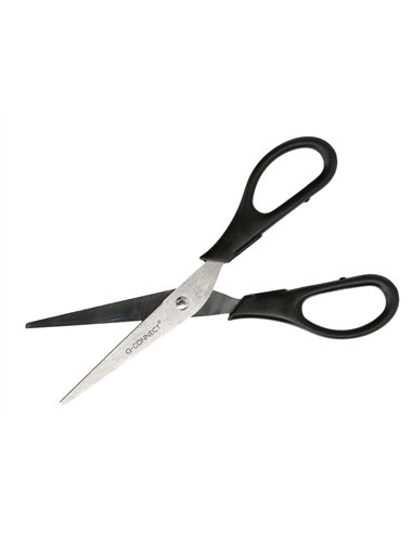 Ciseaux bureau q-connect économique droitier lames inox 170mm branches gainées abs bouts pointus coloris noir.