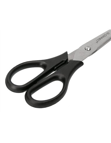 Ciseaux bureau q-connect économique droitier lames inox 170mm branches gainées abs bouts pointus coloris noir.