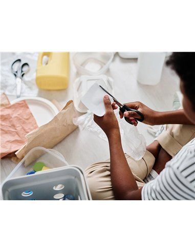 Ciseaux bureau q-connect économique droitier lames inox 170mm branches gainées abs bouts pointus coloris noir.