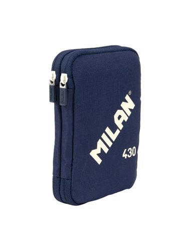 Trousse à crayons à 2 niveaux Milan Collection 430 avec 2 gommes, un taille-crayon, un crayon, un stylo P1 Touch Blue, une règle