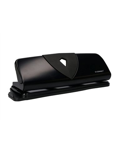 Perforateur q-connect métal et plastique capacité perforation 16f 4 trous coloris noir 280x110mm.