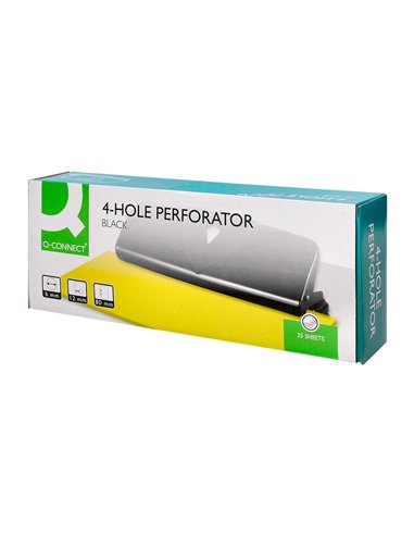 Perforateur q-connect métal et plastique capacité perforation 16f 4 trous coloris noir 280x110mm.