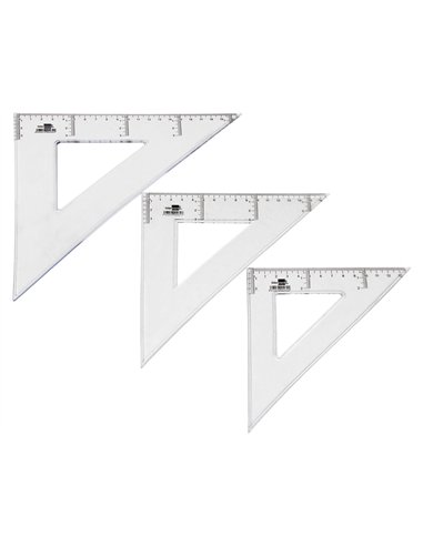 Équerre liderpapel 45 degrés biseautée dimension hypoténuse 20cm graduée échelle millimètres transparente économique.