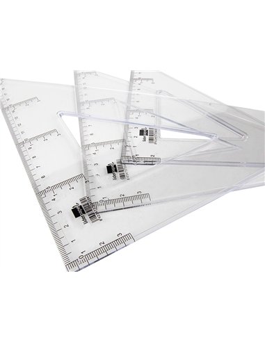 Équerre liderpapel 45 degrés biseautée dimension hypoténuse 20cm graduée échelle millimètres transparente économique.