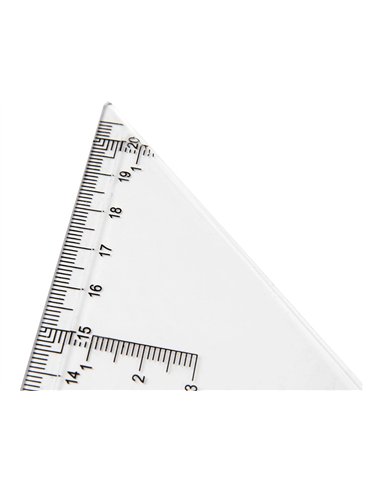 Équerre liderpapel 45 degrés biseautée dimension hypoténuse 20cm graduée échelle millimètres transparente économique.