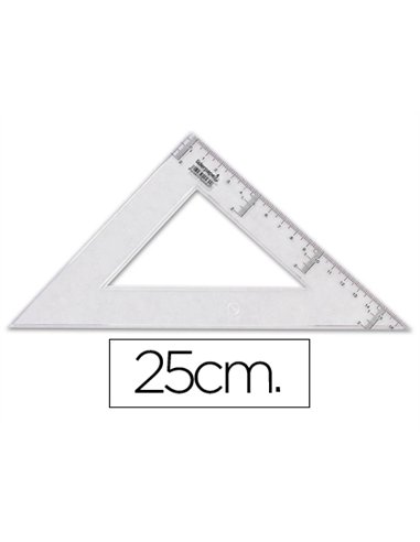 Équerre liderpapel 45 degrés biseautée dimension hypoténuse 25cm graduée échelle millimètres transparente économique.