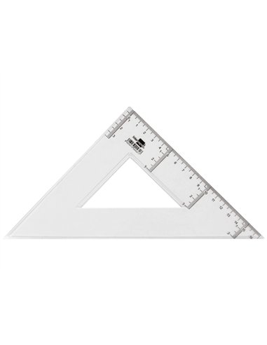 Équerre liderpapel 45 degrés biseautée dimension hypoténuse 25cm graduée échelle millimètres transparente économique.