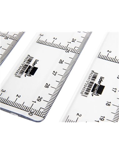 Règle liderpapel graduation verticale horizontale 60cm bord biseauté gamme cristal transparente économique.