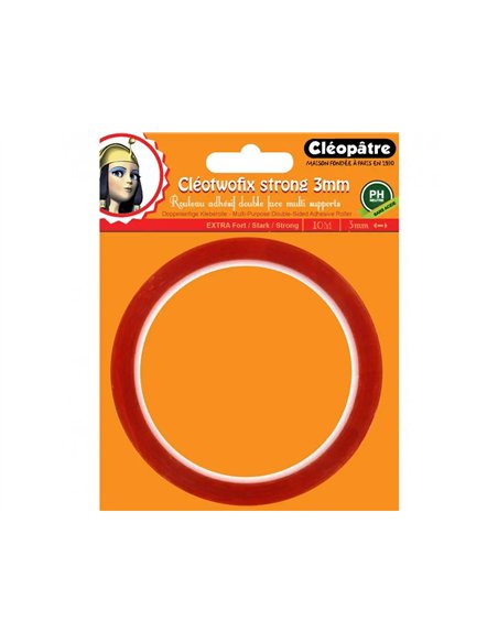 Adhesif cleopatre cleotwofix double face extra fort multi supports ph neutre rouleau de 3mmx10m.