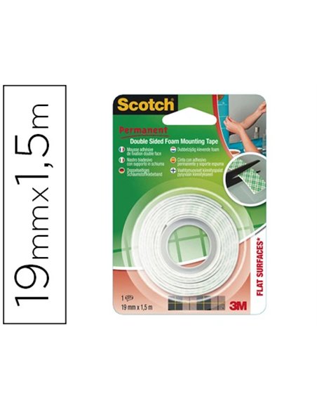Adhésif fixation scotch fix mousse double-face application intérieure prêt usage épaisseur 1.6mm ruban 19mmx1.5m.