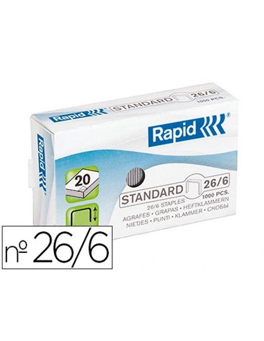 Agrafe rapid standard 26/6 cuivrée boîte 5000 unités.