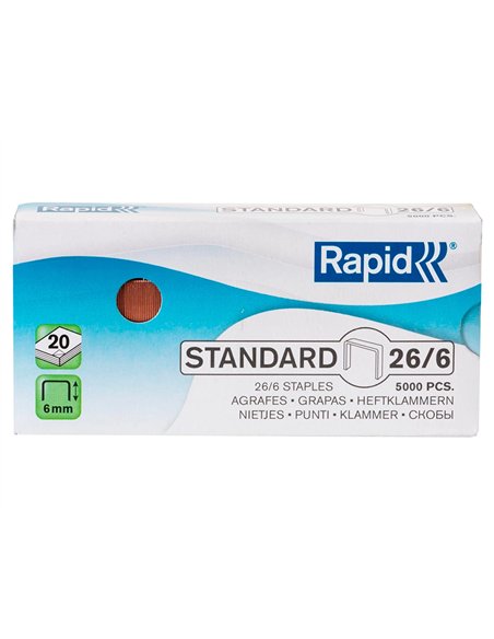 Agrafe rapid standard 26/6 cuivrée boîte 5000 unités.