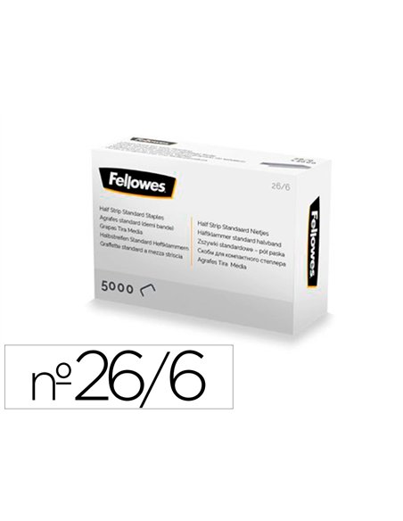 Agrafes fellowes 26/6 demi bande paquet de 5000 pieces.