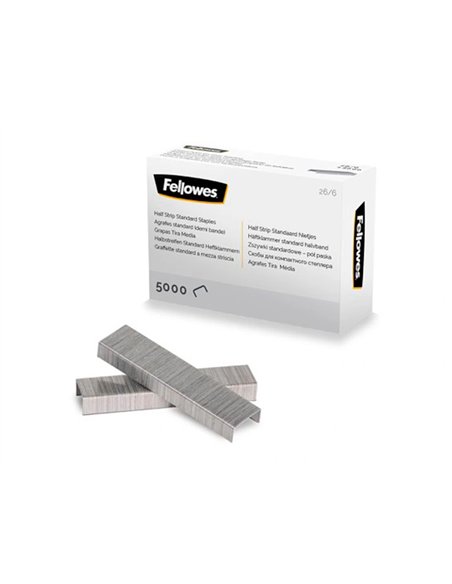 Agrafes fellowes 26/6 demi bande paquet de 5000 pieces.