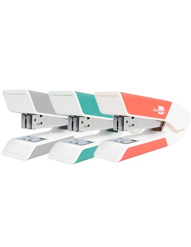 Agrafeuse bureau liderpapel 40x63x130mm 20 feuilles agrafes 26/6 coloris assortis gris corail turquoise.
