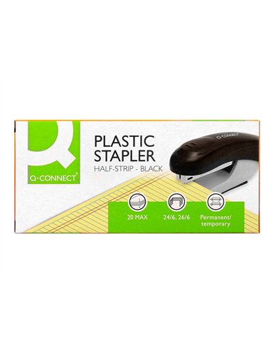 Agrafeuse bureau q-connect kf14204 plastique abs capacite 20 feuilles coloris noir.