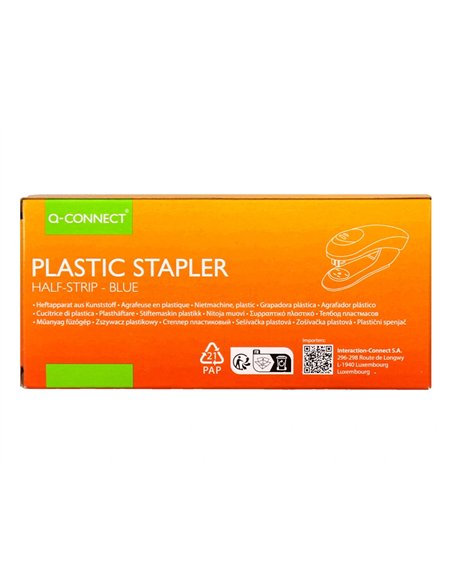 Agrafeuse bureau q-connect kf14205 plastique abs capacite 20 feuilles coloris bleu.