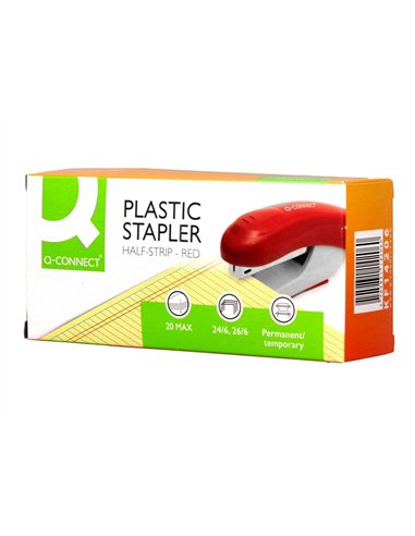 Agrafeuse bureau q-connect kf14206 plastique abs capacite 20 feuilles coloris rouge.