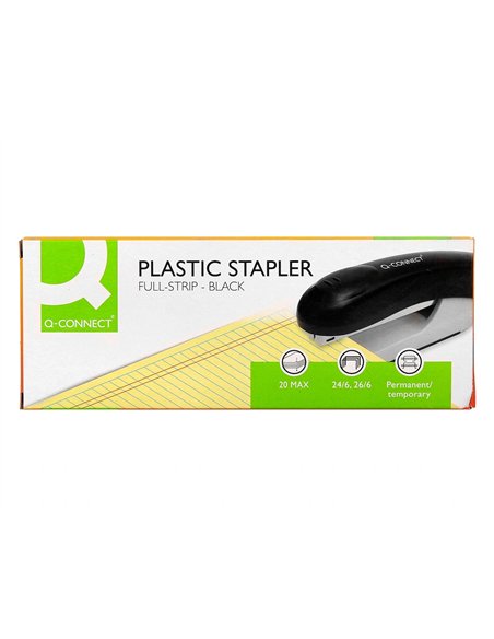 Agrafeuse bureau q-connect kf14207 plastique abs capacite 20 feuilles coloris noir.
