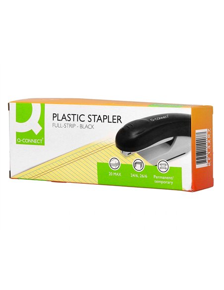 Agrafeuse bureau q-connect kf14207 plastique abs capacite 20 feuilles coloris noir.