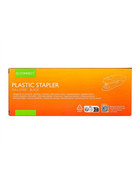 Agrafeuse bureau q-connect kf14207 plastique abs capacite 20 feuilles coloris noir.