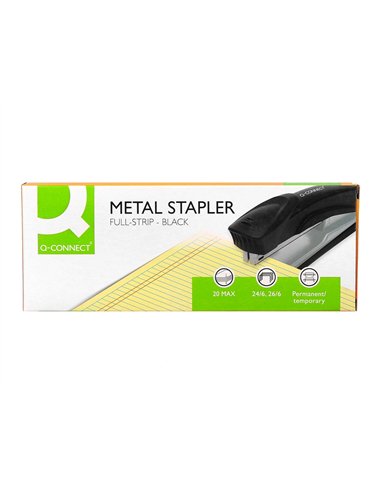 Agrafeuse bureau q-connect kf14211 metallique capacite 20 feuilles coloris noir.