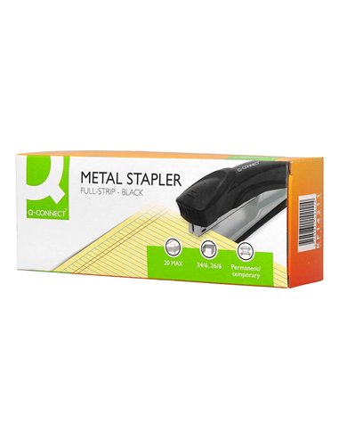 Agrafeuse bureau q-connect kf14211 metallique capacite 20 feuilles coloris noir.