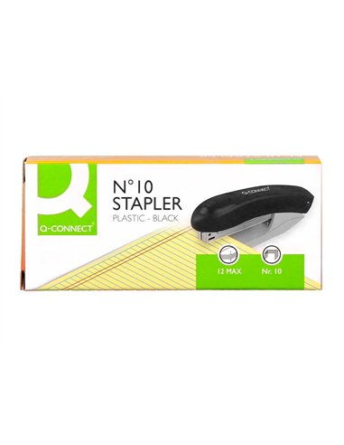 Agrafeuse bureau q-connect kf14212 plastique capacite 10 feuilles agrafes nº10 coloris noir.
