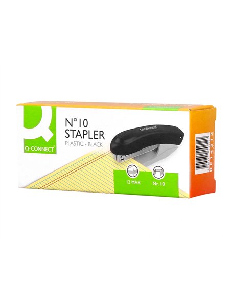 Agrafeuse bureau q-connect kf14212 plastique capacite 10 feuilles agrafes nº10 coloris noir.
