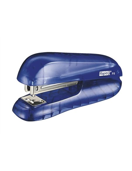 Agrafeuse bureau rapid f6 mécanisme métal 62x40x126mm 20 feuilles agrafes 24/6 et 26/6 coloris bleu transparent.