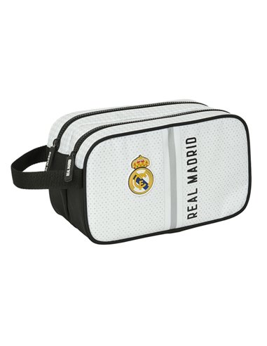 Trousse de toilette Safta Real Madrid Domicile 24/25 - 2 compartiments - Dragonne - 26 x 15 x 12,5 cm - Blanc/Noir