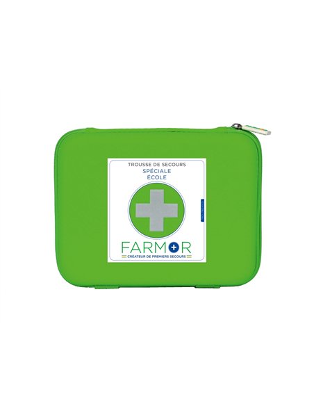 Trousse de secours farmor ecole grand modele multi poches de rangement fermeture zip coloris vert.