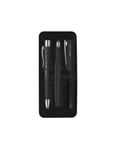 Stylo bille et stylo plume Faber-Castell Poly Pen avec pointe B - Clip en métal - Noir