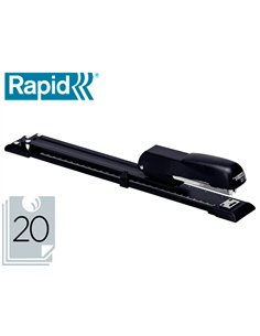 Agrafeuse rapid e15 long bras métal capot abs 209x417x176mm 20 feuilles agrafes 24/6 et 26/6 coloris noir.