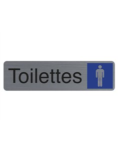 Plaque adhesive exacompta toilettes homme imitation aluminium 16,5x4,4cm.