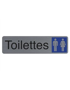 Plaque adhesive exacompta toilettes dame / homme imitation aluminium 16,5x4,4cm.
