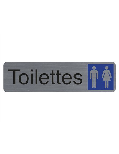 Plaque adhesive exacompta toilettes dame / homme imitation aluminium 16,5x4,4cm.