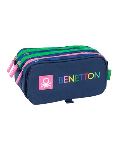 Trousse Safta Benetton Damero - 3 compartiments - 21,5 x 10 x 8 cm - Bleu marine