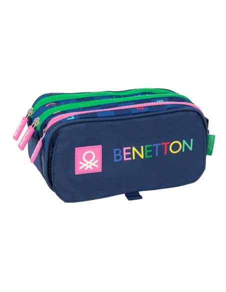 Trousse Safta Benetton Damero - 3 compartiments - 21,5 x 10 x 8 cm - Bleu marine
