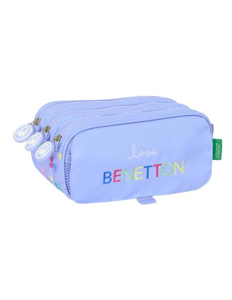 Trousse Safta Benetton - 3 compartiments - 21,5 x 10 x 8 cm - Couleur lilas